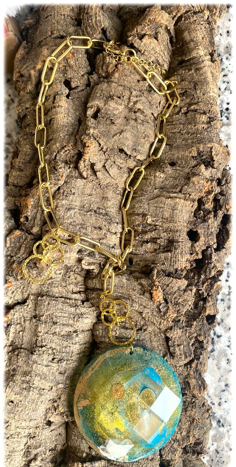 Colgante eter verde azul oro