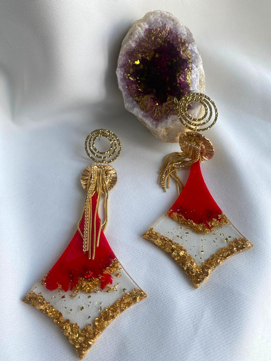 Pendiente de flamenca cometa rojo y oro