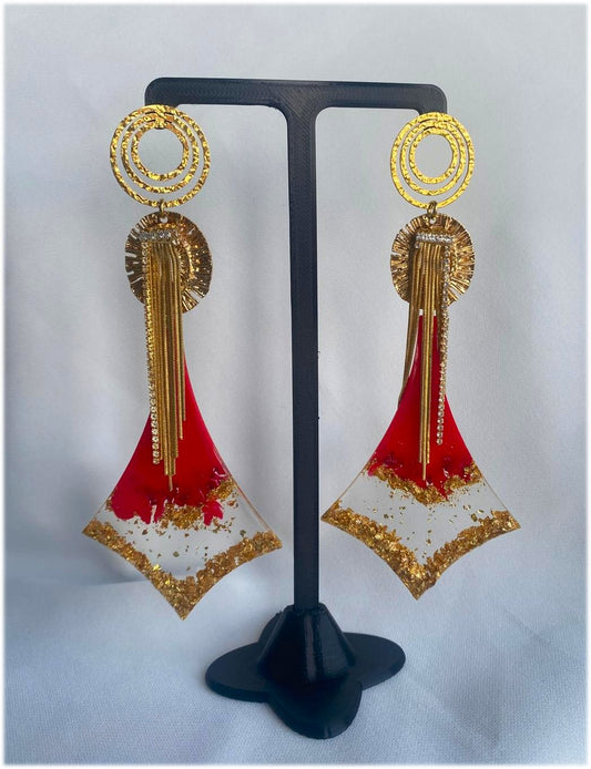 Pendiente de flamenca cometa rojo y oro